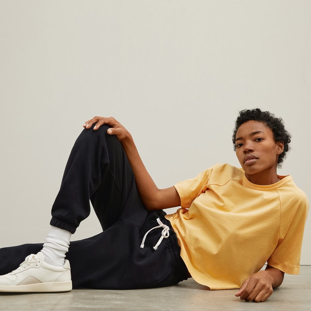 EVERLANE The Track Jogger Sweatpants Black Organic Cotton Drawstring Pockets NEW
